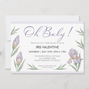 Oh Baby Aquarell-Iris-Blumen in Lila Lavendel Einladung