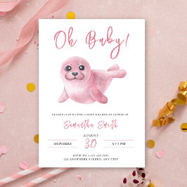 Oh, Baby! Aquarell Pink Siegel Babydusche Einladung