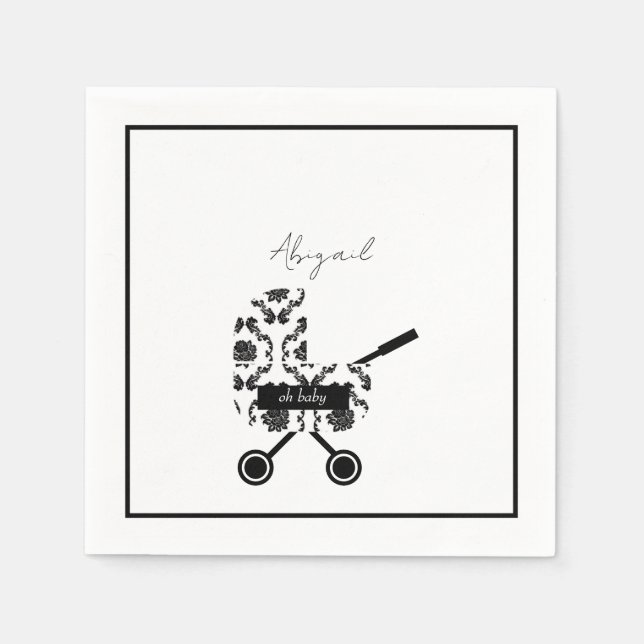 Oh Baby B/W Damask Pram Babydusche Napkins Serviette (Vorderseite)