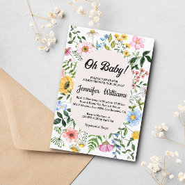 oh Baby, Baby Dusche Aquarellblumen Wildblumen Einladung