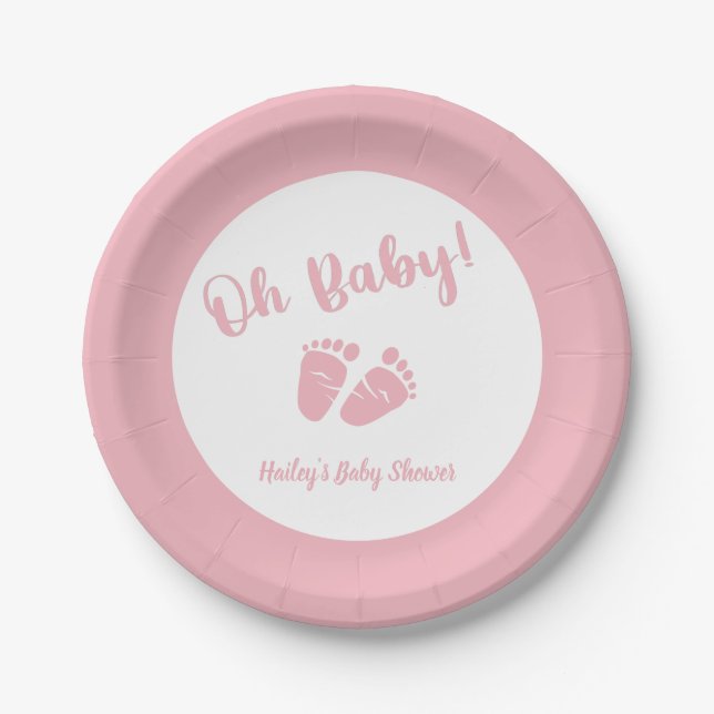Oh Baby Baby Feet Pink Girl Babydusche Pappteller (Vorderseite)