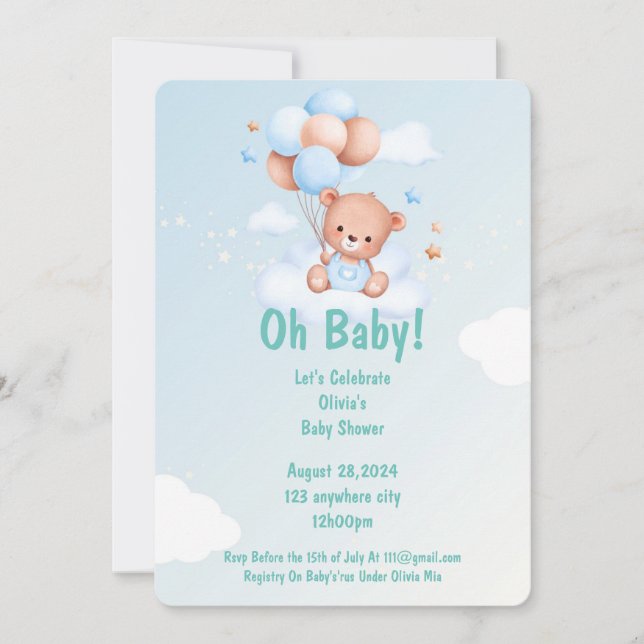 OH BABY BABY SHOWER EINLADUNG FÜR JUNGEN (Vorderseite)