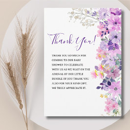 Oh Baby, Baby Shower Purple Spring Flowers Dankeskarte