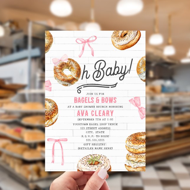 Oh Baby Bagels & Bows Pink Baby Dusche Brunch Einladung (Von Creator hochgeladen)
