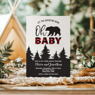 Oh Baby Bär Rot Kariert Baby-Party Einladung