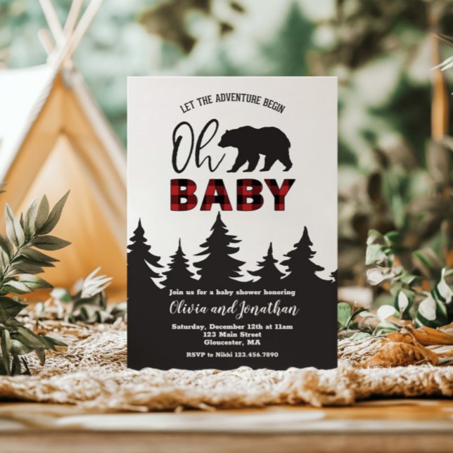 Oh Baby Bear Red Buffalo Kariert Baby Dusche Einladung (Von Creator hochgeladen)