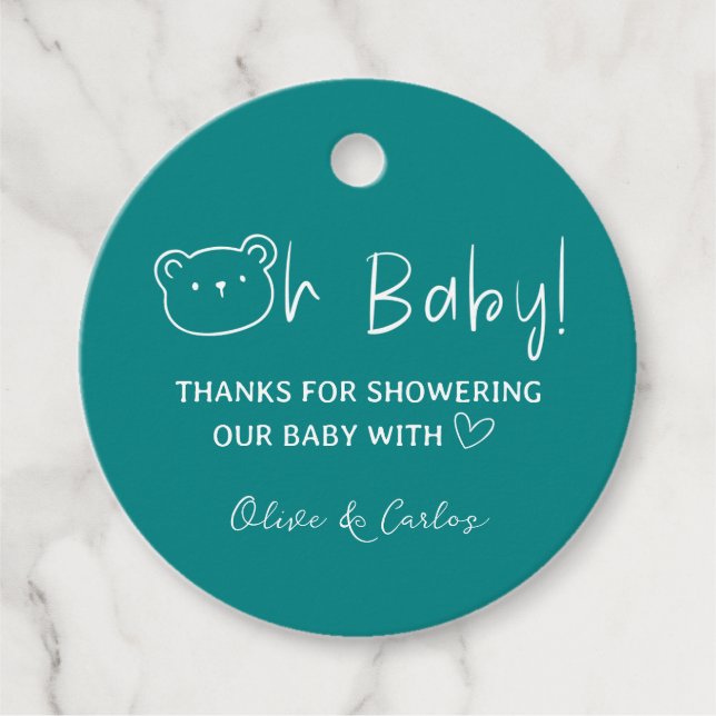 Oh Baby Bear und Herz Danke Baby Dusche Geschenkanhänger (Vorderseite)