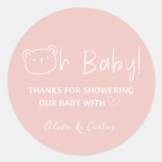 Oh Baby Bear und Herz Danke Baby Dusche Runder Aufkleber