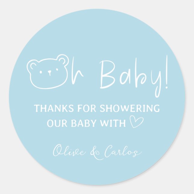 Oh Baby Bear und Herz Danke Baby Dusche Runder Aufkleber (Vorderseite)