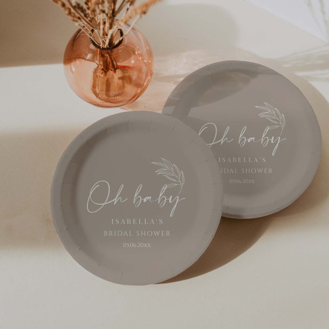 Oh Baby Beige Gender Neutral Modern Baby Dusche Pappteller (Von Creator hochgeladen)