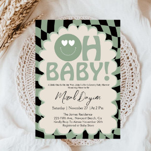 Oh Baby Beige & Sage Groovy Neutrale Babyparty Einladung