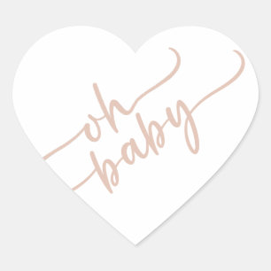 "Oh Baby" Beige Script Baby Dusche Herz-Aufkleber