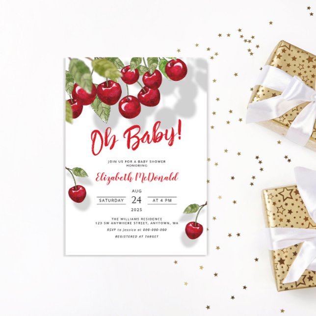 Oh Baby Berry Sweet Cherry Baby Dusche Einladung (Von Creator hochgeladen)