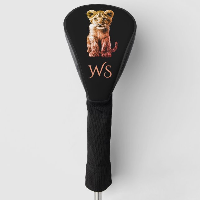 Oh Baby Big Cat Cub Black Monogram Golf Headcover (Vorderseite)