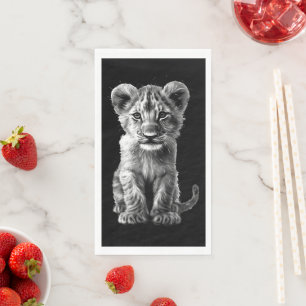 Oh Baby Big Cat Cub Grau Black Serviette