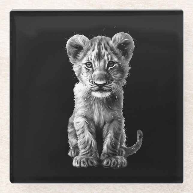 Oh Baby Big Cat Cub Gray Glasuntersetzer (Vorderseite)