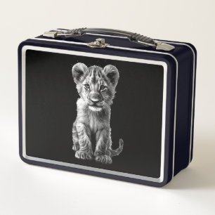 Oh Baby Big Cat Cub Gray Metall Brotdose