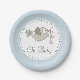 Oh Baby Bird Blue Baby Dusche Pappteller