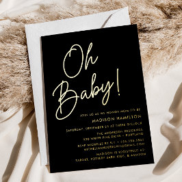 Oh Baby Black and Gold Script Baby Dusche Folieneinladung