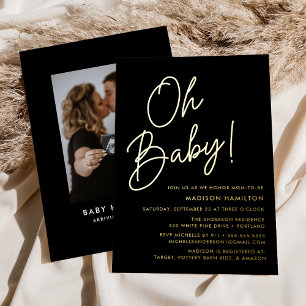Oh Baby Black and Gold Script Foto Baby Shower Folieneinladung
