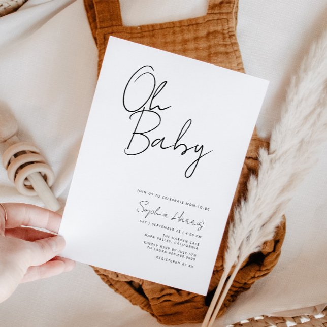 Oh Baby Black and White Minimalistisch Baby Dusche Einladung (Von Creator hochgeladen)