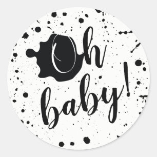 Oh Baby Black and White Paint Spritzer Babydusche Runder Aufkleber