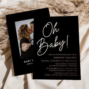 Oh Baby Black und Rose Gold Script Baby Dusche Folieneinladung