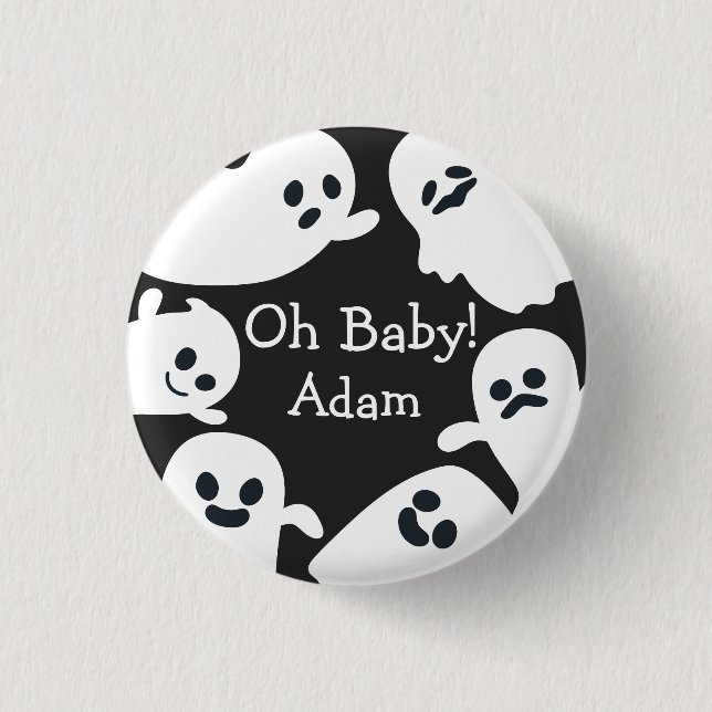 Oh, Baby! Black & White Halloween Herbstdusche Button (Vorderseite)