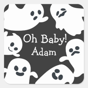 Oh, Baby! Black & White Halloween Herbstdusche Quadratischer Aufkleber