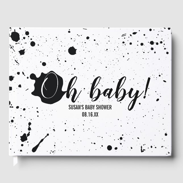 Oh Baby Black + White Spritzer Unisex Kinderdusche Gästebuch (Vorderseite)