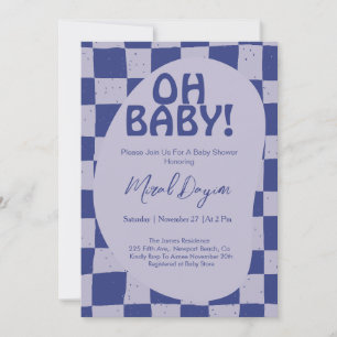 Oh Baby! Blau kariertes modernes Babyshower Einladung