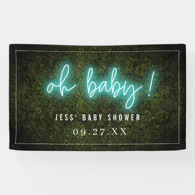 Oh Baby-Blauneonboxwood-Babyparty Banner (Horizontal)