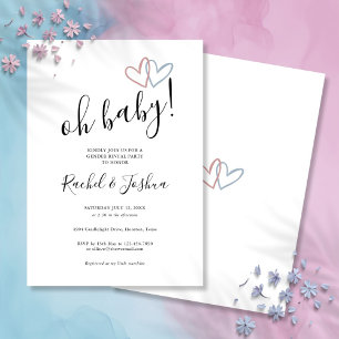 Oh Baby Blue And Pink Hearts Geschlechterenthüllun Einladung