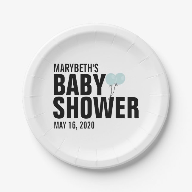 Oh Baby Blue Balloon Baby Shower Paper Plate Pappteller (Vorderseite)