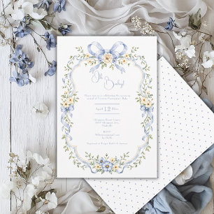 Oh Baby Blue BlumenrahmenVintage Babyparty Einladung