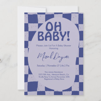 Oh Baby! Blue Checkered Modern Baby Shower Einladung