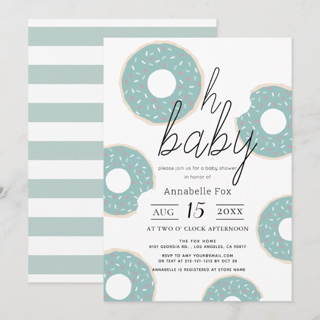 Oh Baby Blue Donut Boy Baby Dusche Einladung (Vorne/Hinten)