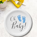 Oh Baby Blue Feet Baby Dusche Pappteller<br><div class="desc">Diese niedlichen Boy's Baby Shower Papier-Teller sind mit modernen Typografie und Aquarellbeinen in pastellblau dekoriert. Weil wir unsere Kunstwerke erstellen,  werden Sie dieses exakte Bild von anderen Designern nicht finden. Original Wasserfarbe © Michele Davies.</div>