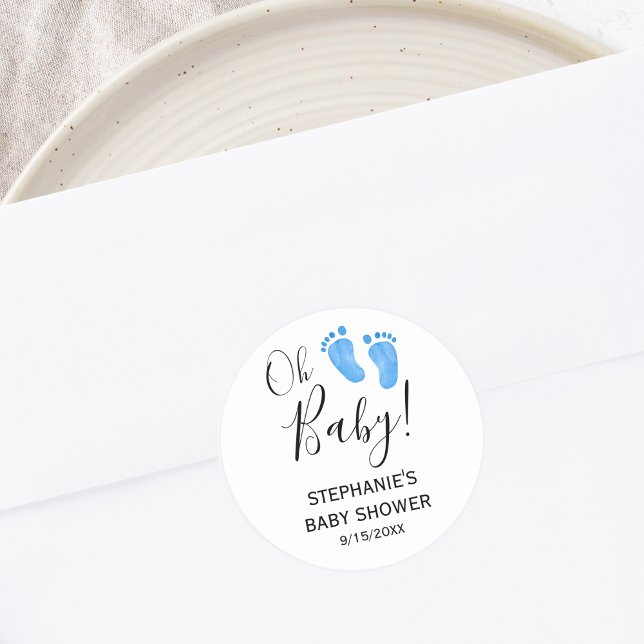 Oh Baby Blue Feet Baby Dusche Runder Aufkleber (Von Creator hochgeladen)