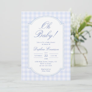 Oh Baby Blue Gingham Babyparty Einladung