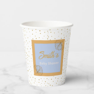 Oh Baby Blue Gold Ginkgo Leaf Baby Dusche Pappbecher