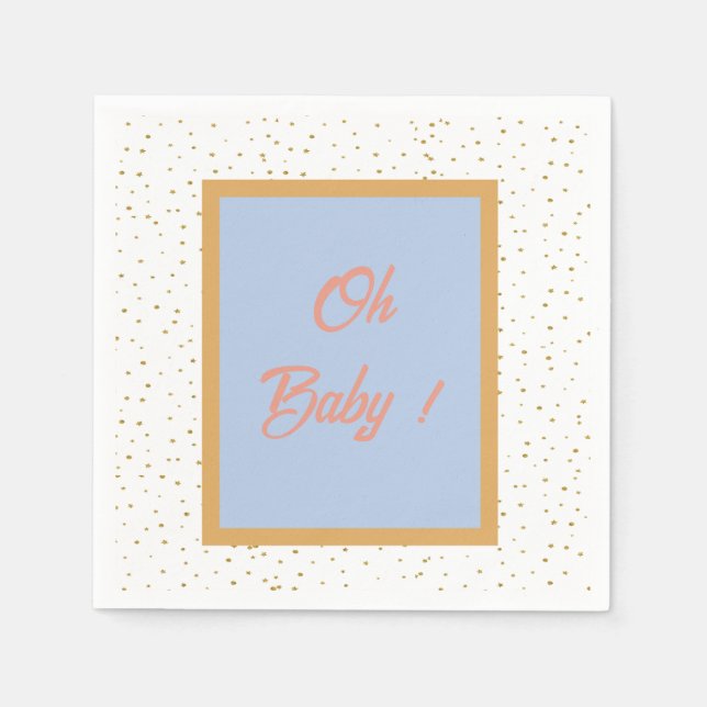 Oh Baby Blue Gold Ginkgo Leaf Baby Dusche Serviette (Vorderseite)
