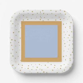 Oh Baby Blue Gold Ginkgo Leaf Square Baby Dusche Pappteller