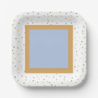 Oh Baby Blue Gold Ginkgo Leaf Square Baby Dusche Pappteller