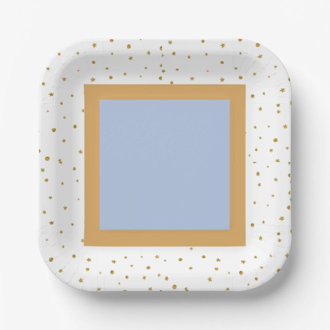 Oh Baby Blue Gold Ginkgo Leaf Square Baby Dusche Pappteller (Vorderseite)