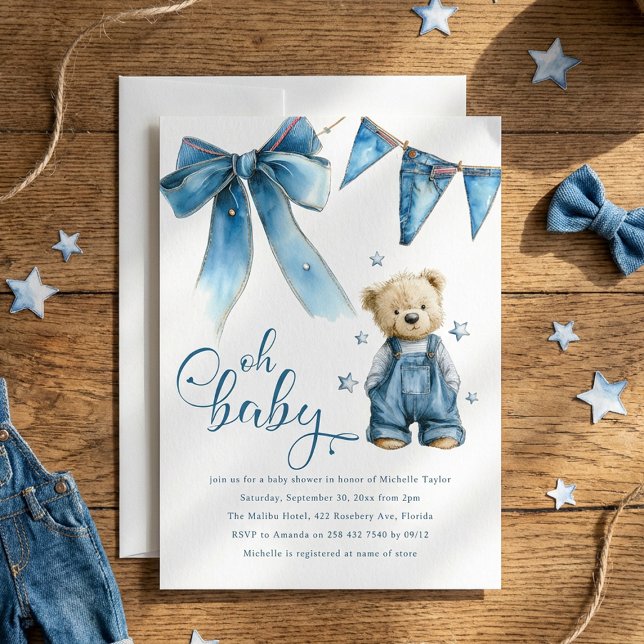Oh Baby | Blue Jean Baby Denim Baby Shower Einladung (Von Creator hochgeladen)