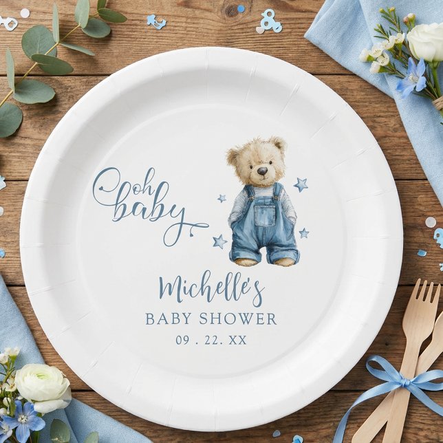 Oh Baby Blue Jean Baby Denim Baby Shower Pappteller (Von Creator hochgeladen)