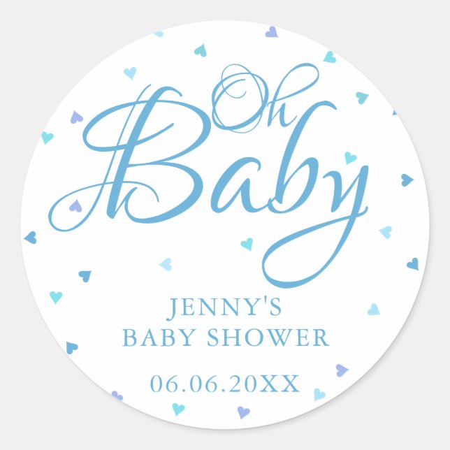 Oh Baby Blue Liebe Herz Babydusche / Sprinkle Runder Aufkleber (Vorderseite)