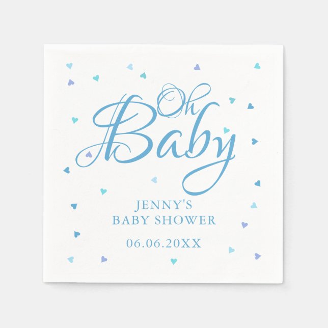 Oh Baby Blue Liebe Herz Babydusche / Sprinkle Serviette (Vorderseite)