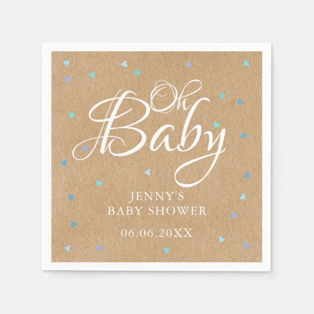 Oh Baby Blue Liebe Herz Babydusche / Sprinkle Serviette (Vorderseite)